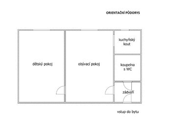orientační půdorys - Prodej bytu 2+kk v osobním vlastnictví 37 m², Kladno