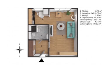 Pronájem bytu 1+1 v osobním vlastnictví 30 m², Praha 8 - Troja