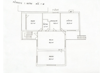 Originální  půdorys domu 1. patra - Prodej domu 280 m², Praha 5 - Smíchov