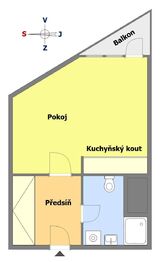 planek bytu  - Pronájem bytu 1+kk v osobním vlastnictví 33 m², Praha 9 - Libeň