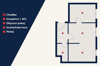 2D plánek bytu - Prodej bytu 2+kk v osobním vlastnictví 43 m², Dobřichovice