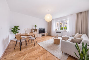 Vizualizace obývacího pokoje - Prodej bytu 2+kk v osobním vlastnictví 48 m², Praha 4 - Podolí