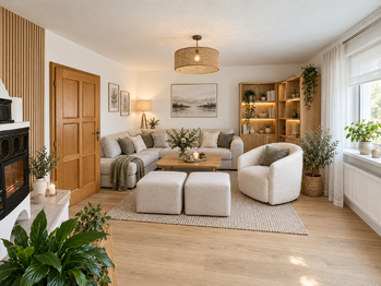 Vizualizace obývacího pokoje - Prodej domu 200 m², Valašská Bystřice
