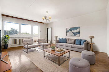 Obývací pokoj - vizualizace - Prodej bytu 3+1 v osobním vlastnictví 87 m², Praha 10 - Strašnice 