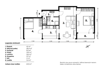 půdorys - Prodej bytu 3+1 v osobním vlastnictví 68 m², Mladá Boleslav