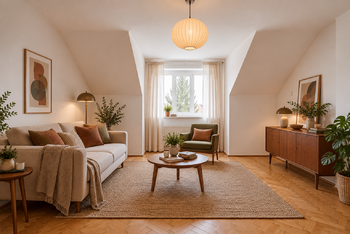 Vizualizace obývacího pokoje - Prodej bytu 2+kk v osobním vlastnictví 42 m², Praha 4 - Podolí