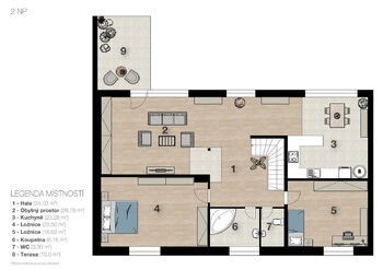 Půdorys 2. NP - Pronájem domu 211 m², Praha 9 - Vinoř