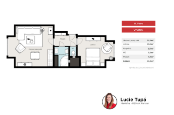 Půdorys bytu - Prodej bytu 2+kk v osobním vlastnictví 42 m², Praha 4 - Podolí