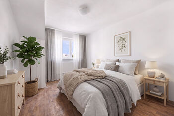 Vizualizace ložnice bytu - Prodej bytu 2+kk v osobním vlastnictví 42 m², Praha 4 - Podolí