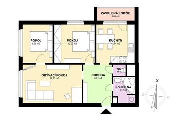 Pronájem bytu 3+1 v osobním vlastnictví 67 m², Praha 9 - Letňany