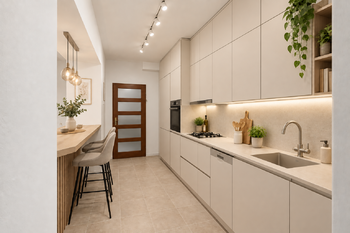 Vizualizace kuchyně - Prodej bytu 3+kk v osobním vlastnictví 70 m², Praha 9 - Vysočany