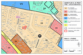 ÚP HL. M. PRAHY - výřez s lokací objektu. - Prodej pozemku 260 m², Praha 3 - Strašnice