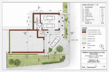 Vizualizace - půdorys dispozice 1. NP dle technického projektu. - Prodej pozemku 260 m², Praha 3 - Strašnice