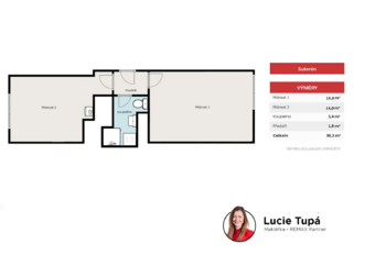 Půdorys prostoru - Prodej bytu 2+kk v osobním vlastnictví 38 m², Praha 4 - Podolí