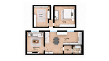 Půdorys - Prodej bytu 3+1 v osobním vlastnictví 76 m², Most