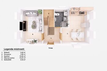 Půdorys přízemí. - Pronájem chaty / chalupy 73 m², Rodvínov
