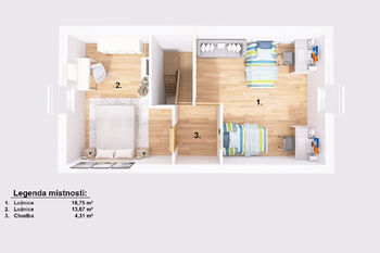 Půdorys patra. - Pronájem chaty / chalupy 73 m², Rodvínov