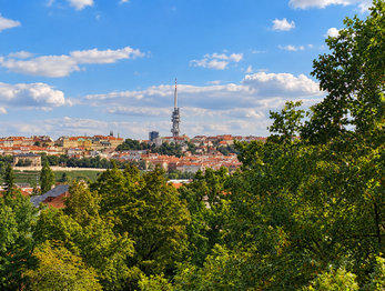 výhled s obývacího pokoje - Pronájem bytu 2+1 v osobním vlastnictví 40 m², Praha 4 - Nusle