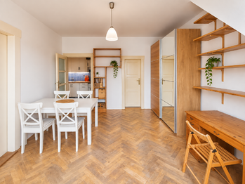obývací pokoj pohled od okna - Pronájem bytu 2+1 v osobním vlastnictví 40 m², Praha 4 - Nusle
