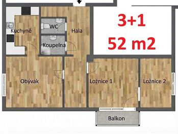 rozložení bytu ... - Pronájem bytu 3+1 v osobním vlastnictví 52 m², Ledeč nad Sázavou
