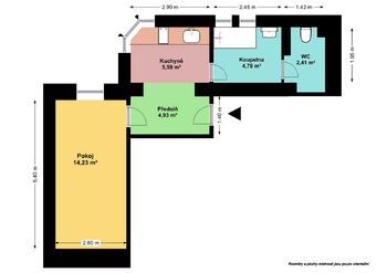 Plán bytu - Prodej bytu 1+1 v osobním vlastnictví 33 m², Praha 6 - Dejvice