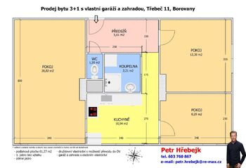 Půdorys - Prodej bytu 3+1 v družstevním vlastnictví 61 m², Borovany