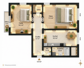 Plánek - Pronájem bytu 2+1 v osobním vlastnictví 59 m², Brno
