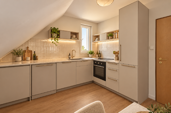vizualizace - návrh kuchyně v patře - Prodej domu 157 m², Jílové u Prahy