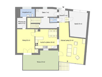 Půdorys přízemí - Pronájem bytu 5+kk v osobním vlastnictví 199 m², Říčany