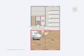 půdorys bytu - Prodej bytu 1+1 v osobním vlastnictví 31 m², Třebíč