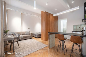 VIzualizace obývacího prostoru - Pronájem bytu 1+kk v osobním vlastnictví 45 m², Praha 10 - Vršovice