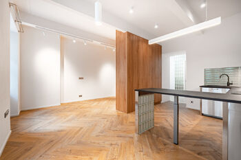 Obývací prostor - Pronájem bytu 1+kk v osobním vlastnictví 45 m², Praha 10 - Vršovice
