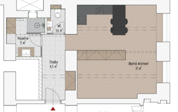 Půdorys - Pronájem bytu 1+kk v osobním vlastnictví 45 m², Praha 10 - Vršovice
