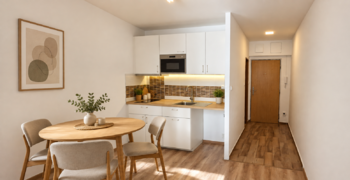kuchyně doplněna nábytkem - AI  - Prodej bytu 1+1 v osobním vlastnictví 36 m², Louny 