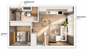 půdorys výměry - Prodej bytu 2+kk v osobním vlastnictví 40 m², Praha 8 - Libeň