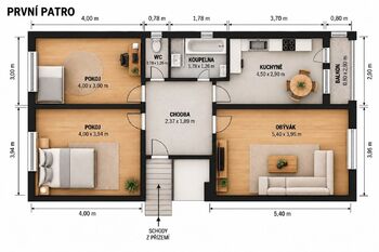 PŮDORYS 1. PATRA - Prodej domu 142 m², Libořice