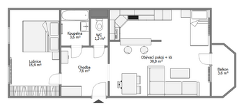 Půdorys - Prodej bytu 2+kk v družstevním vlastnictví 59 m², Benátky nad Jizerou