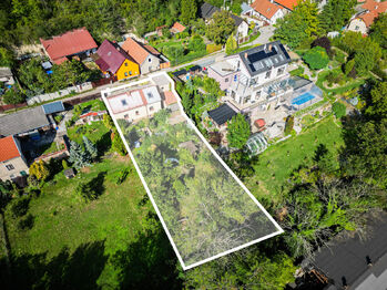 Letecký snímek - vymezení nemovitosti - Prodej domu 90 m², Všetaty