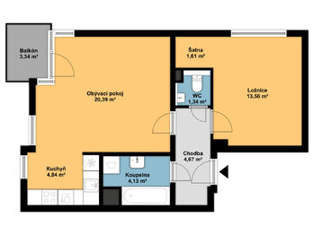 Pronájem bytu 2+kk v osobním vlastnictví 50 m², Praha 5 - Stodůlky