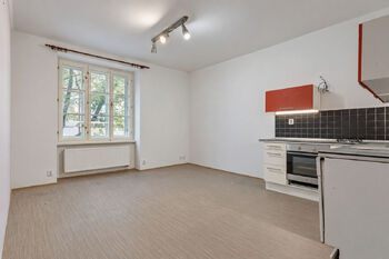 Obývací pokoj s kuchyňským koutem - Prodej bytu 3+kk v osobním vlastnictví 63 m², Praha 3 - Žižkov