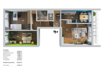 Prodej bytu 3+1 v osobním vlastnictví 78 m², Praha 4 - Chodov