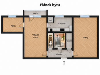 Orientační dispozice bytu... - Prodej bytu 3+1 v družstevním vlastnictví 61 m², Teplice