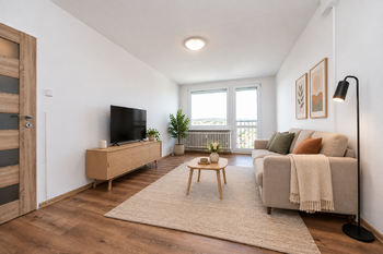 vizualizace - obývací pokoj - Pronájem bytu 2+kk v osobním vlastnictví 46 m², Praha 8 - Kobylisy