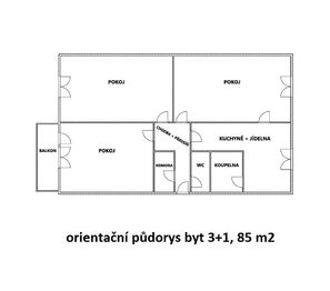 orientační půdorys - Prodej bytu 3+1 v družstevním vlastnictví 81 m², Prachatice