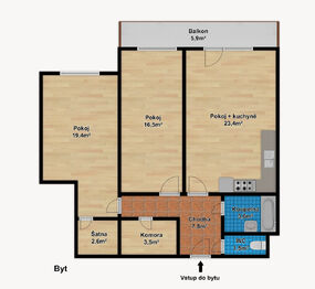 Plánek bytu - Pronájem bytu 3+kk v osobním vlastnictví 76 m², Rajhrad