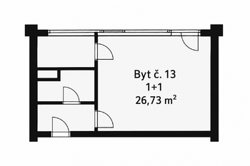 Půdorys - Pronájem bytu 1+1 v osobním vlastnictví 27 m², Praha 9 - Střížkov