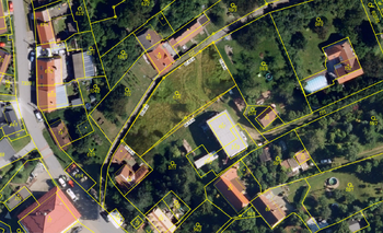 Satelitní pohled na pozemek - Prodej pozemku 1047 m², Olšany