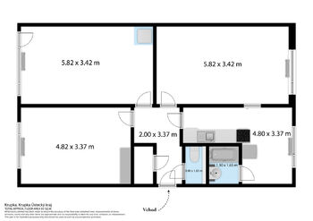orientační výměry  - Prodej bytu 3+1 v družstevním vlastnictví 79 m², Krupka