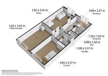 orientační výměry  - Prodej bytu 3+1 v družstevním vlastnictví 79 m², Krupka
