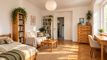 Obývací pokoj - Prodej bytu 1+1 v osobním vlastnictví 38 m², Praha 4 - Podolí